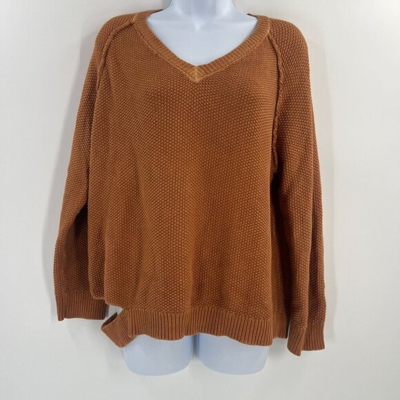 Nation LTD Women Size Small Park Slope Boxy V-Neck Sweater in Cognac - Picture 1 of 11